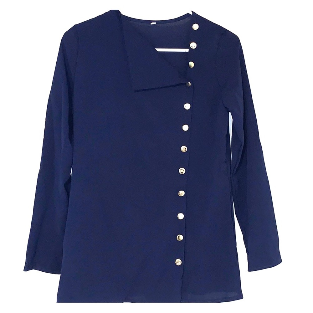 Asymmetrical long sleeved button up blouse